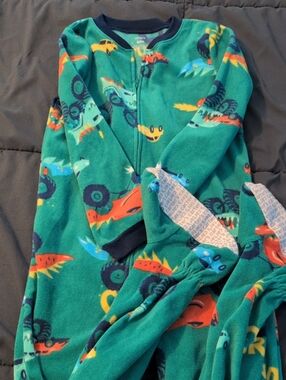 Carter's Green Fleece Footed Pajamas with Orange Monster Truck